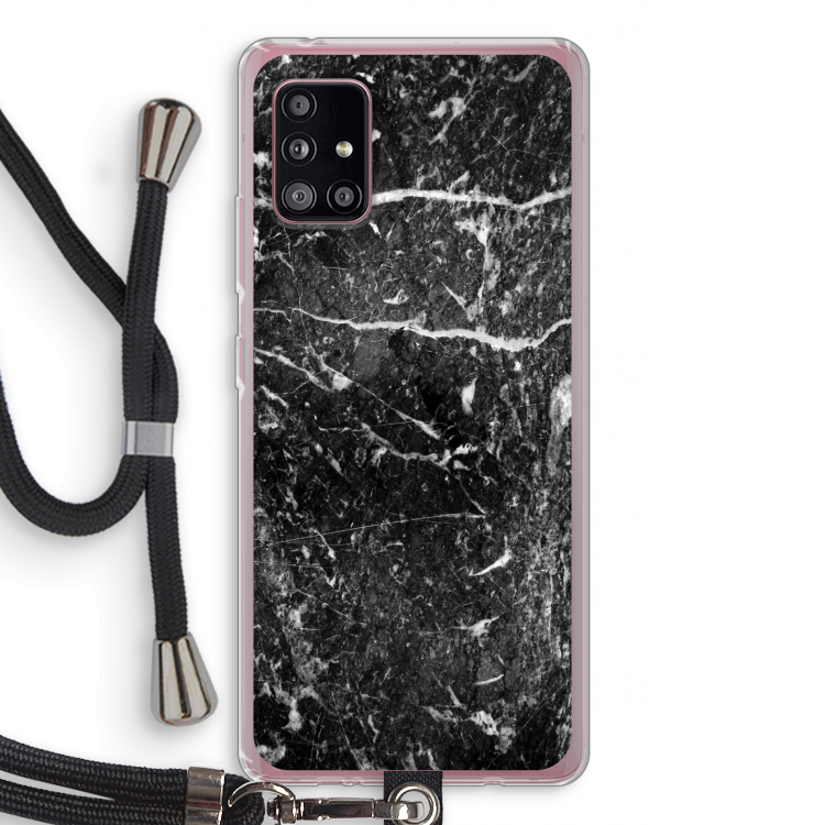 Zwart marmer: Samsung Galaxy A51 5G Transparant Hoesje met koord