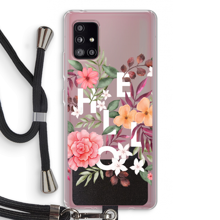 Hello in flowers: Samsung Galaxy A51 5G Transparant Hoesje met koord