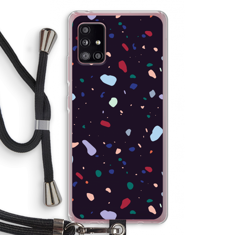 Dark Rounded Terrazzo: Samsung Galaxy A51 5G Transparant Hoesje met koord