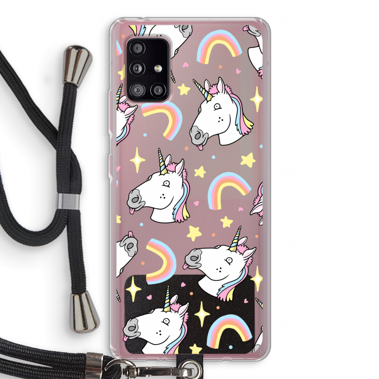 Rainbow Unicorn: Samsung Galaxy A51 5G Transparant Hoesje met koord