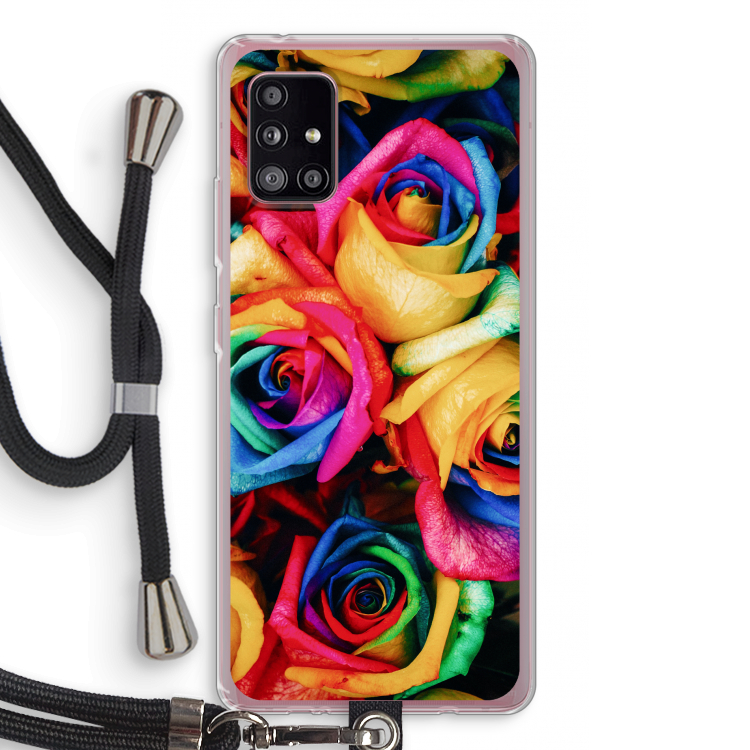 Neon bloemen: Samsung Galaxy A51 5G Transparant Hoesje met koord