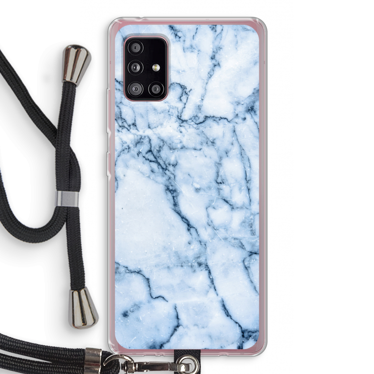 Blauw marmer: Samsung Galaxy A51 5G Transparant Hoesje met koord