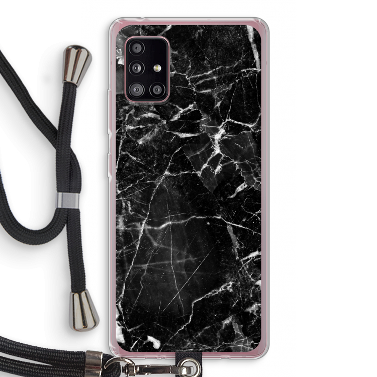 Zwart Marmer 2: Samsung Galaxy A51 5G Transparant Hoesje met koord