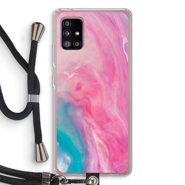 Roze explosie: Samsung Galaxy A51 5G Transparant Hoesje met koord