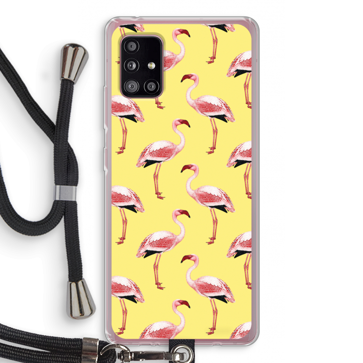 Flamingo's geel: Samsung Galaxy A51 5G Transparant Hoesje met koord