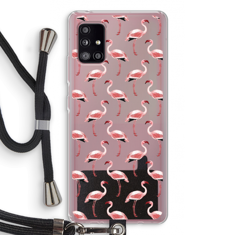 Flamingoprint groen: Samsung Galaxy A51 5G Transparant Hoesje met koord