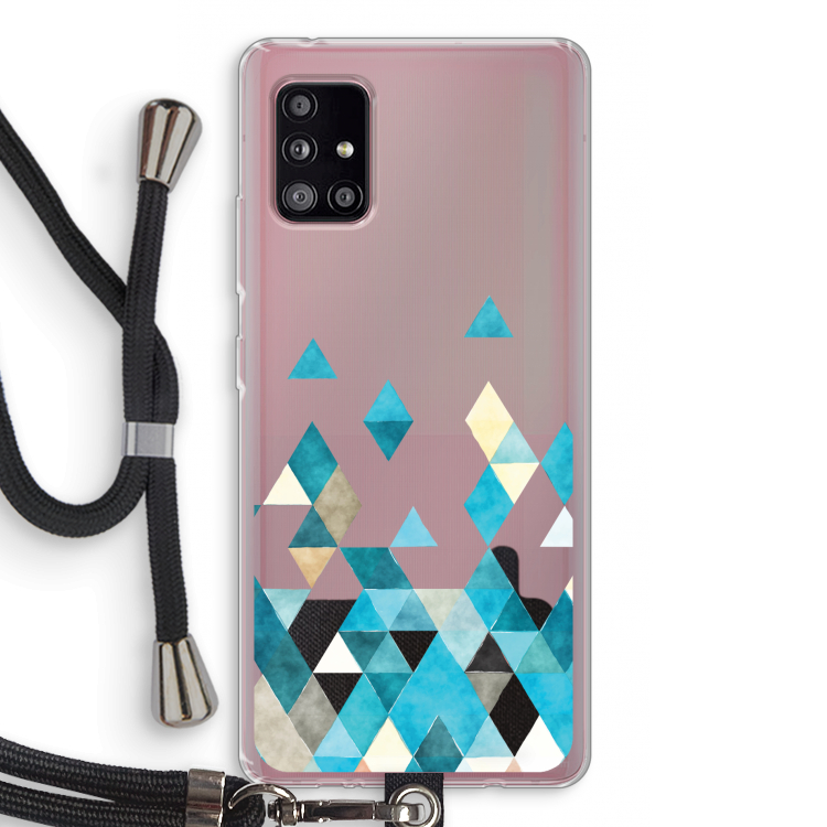 Gekleurde driehoekjes blauw: Samsung Galaxy A51 5G Transparant Hoesje met koord
