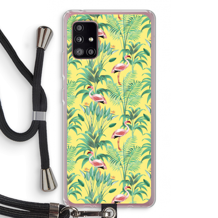 Flamingo party: Samsung Galaxy A51 5G Transparant Hoesje met koord