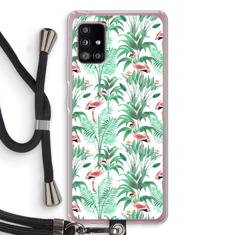 Flamingo bladeren: Samsung Galaxy A51 5G Transparant Hoesje met koord