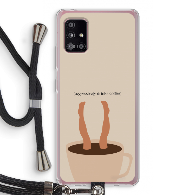 Aggressively drinks coffee: Samsung Galaxy A51 5G Transparant Hoesje met koord