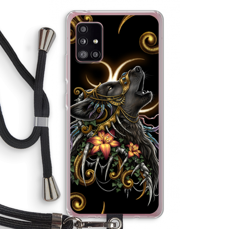 Huilende Wolf: Samsung Galaxy A51 5G Transparant Hoesje met koord