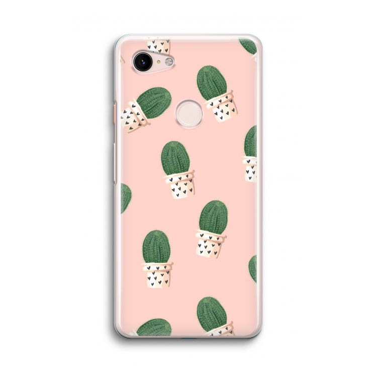 Cactusprint roze: Google Pixel 3 Transparant Hoesje