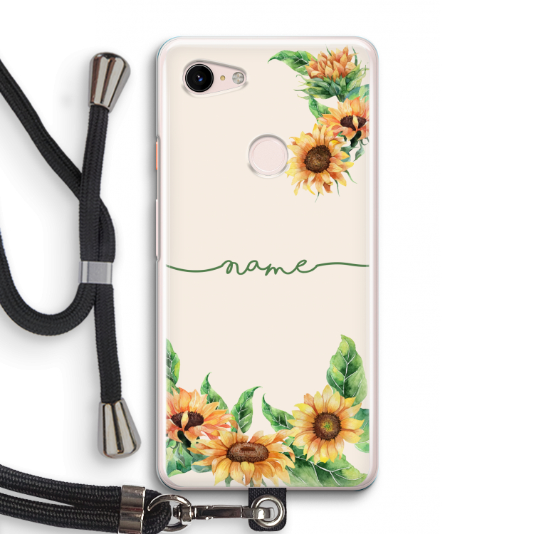 Zonnebloemen: Pixel 3 Transparant Hoesje met koord