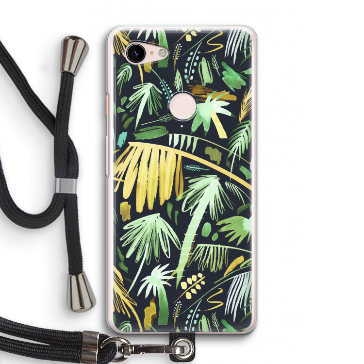 Tropical Palms Dark: Pixel 3 Transparant Hoesje met koord