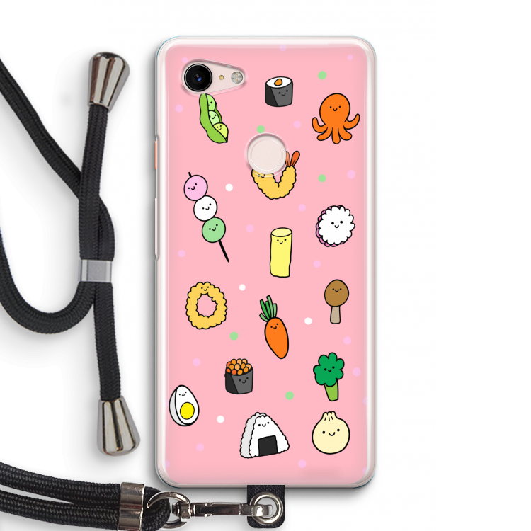 Happy bento friends: Pixel 3 Transparant Hoesje met koord