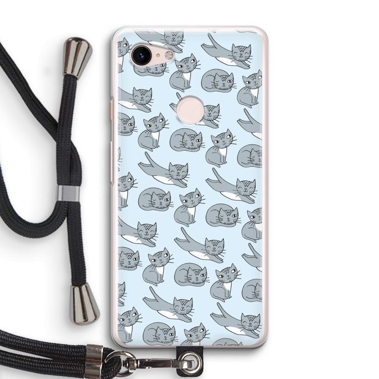 Poezen: Pixel 3 Transparant Hoesje met koord