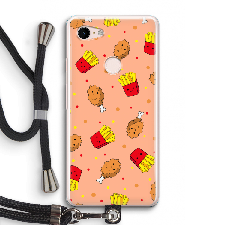 Chicken 'n Fries: Pixel 3 Transparant Hoesje met koord