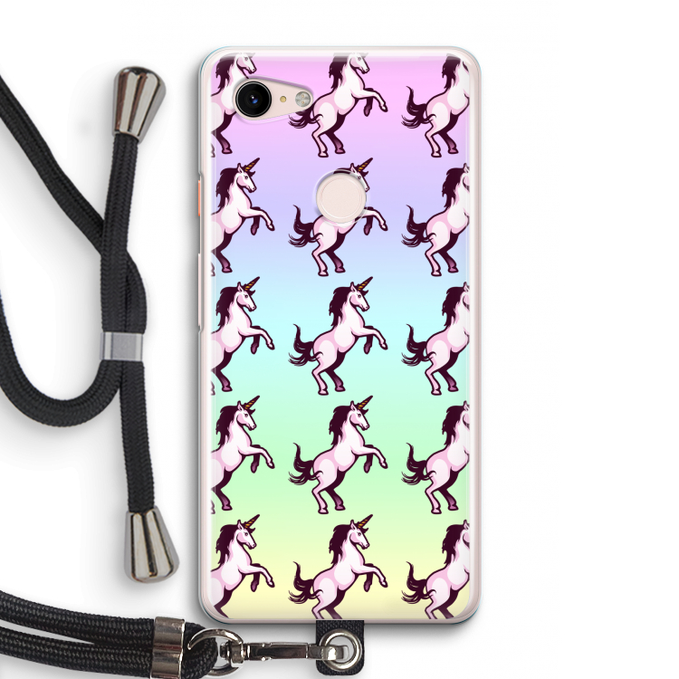 Musketon Unicorn: Pixel 3 Transparant Hoesje met koord