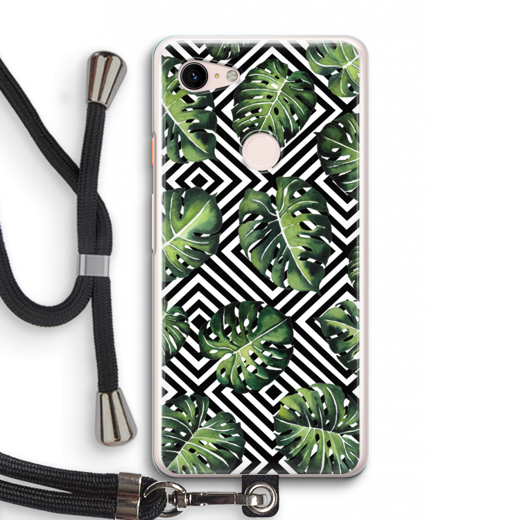 Geometrische jungle: Pixel 3 Transparant Hoesje met koord