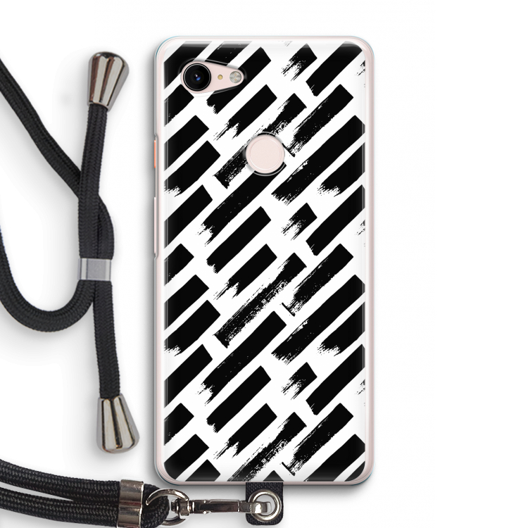 Zwarte vegen: Pixel 3 Transparant Hoesje met koord