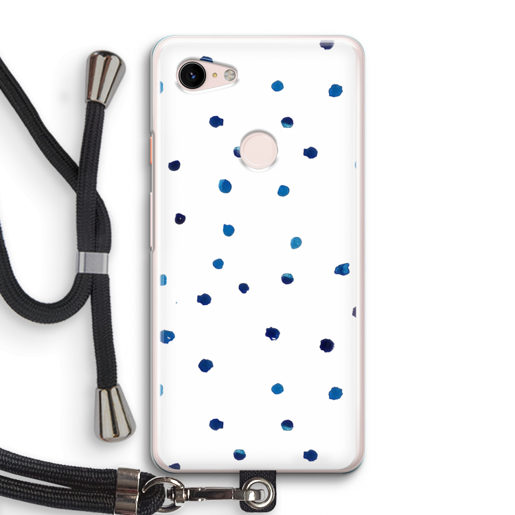 Blauwe stippen: Pixel 3 Transparant Hoesje met koord