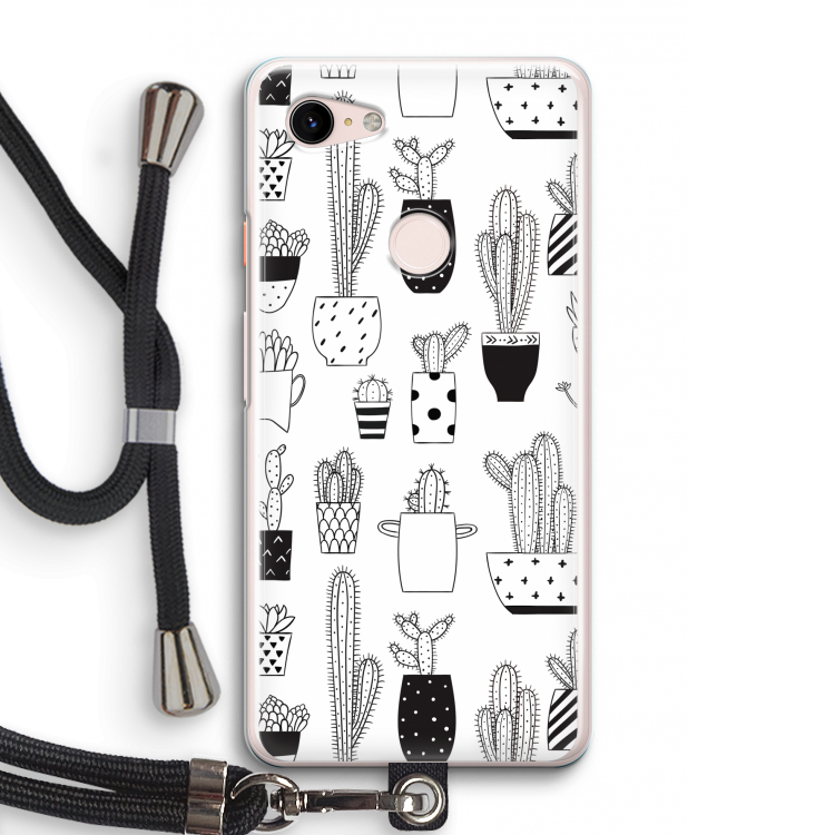 Cactusmotief: Pixel 3 Transparant Hoesje met koord