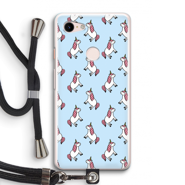 Eenhoorns overal: Pixel 3 Transparant Hoesje met koord