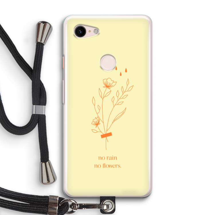 No rain no flowers: Pixel 3 Transparant Hoesje met koord