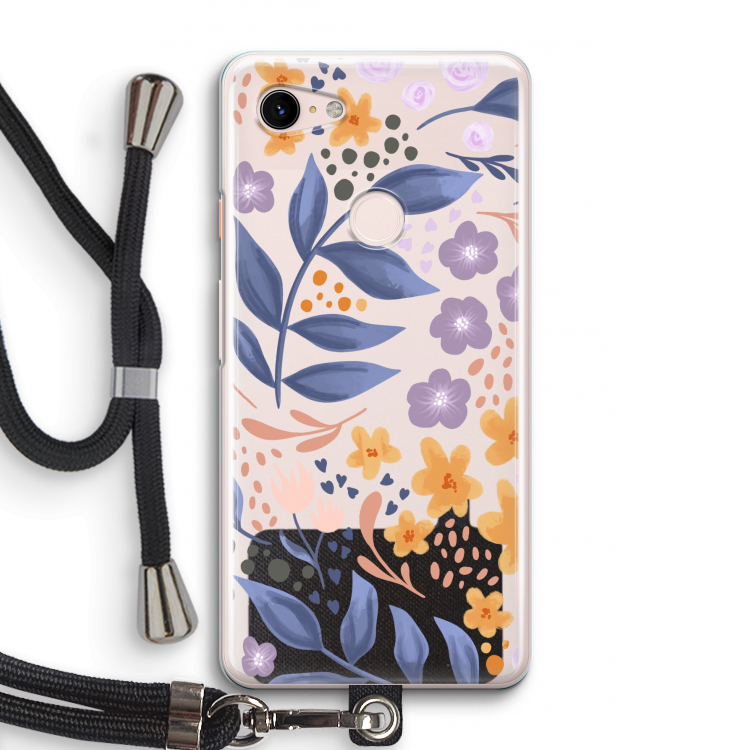 Flowers with blue leaves: Pixel 3 Transparant Hoesje met koord