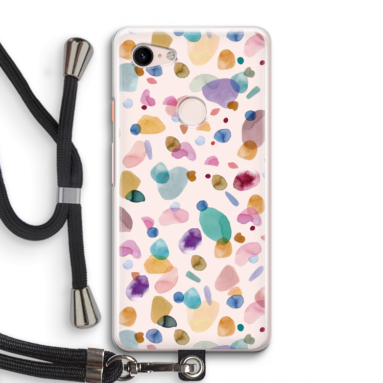 Terrazzo Memphis Pink: Pixel 3 Transparant Hoesje met koord
