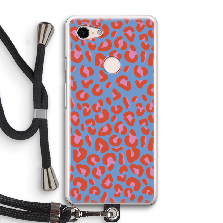 Leopard blue: Pixel 3 Transparant Hoesje met koord