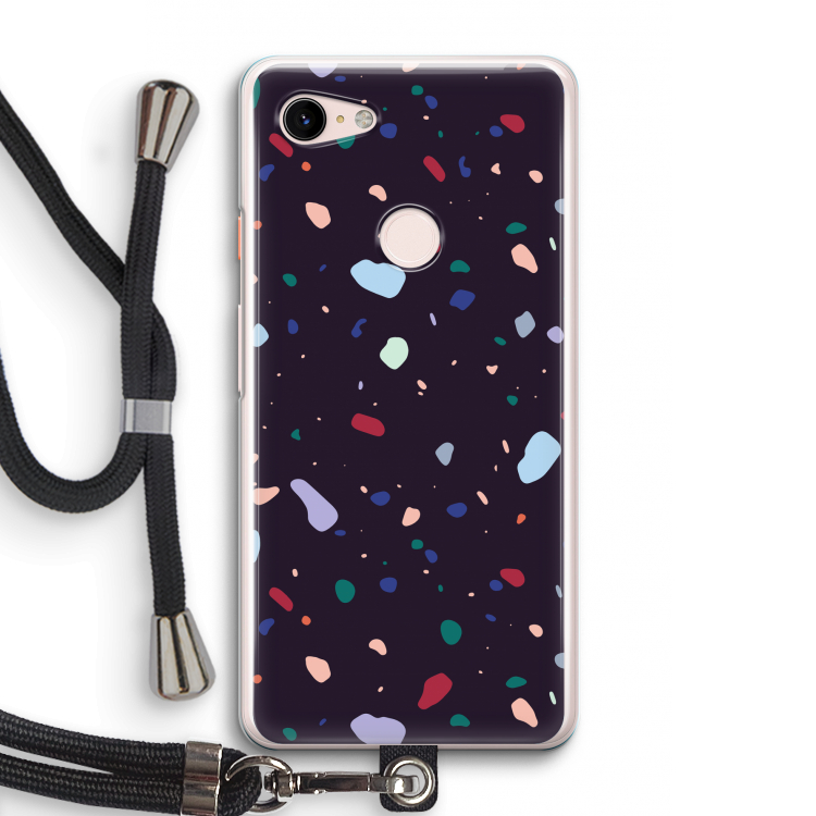 Dark Rounded Terrazzo: Pixel 3 Transparant Hoesje met koord