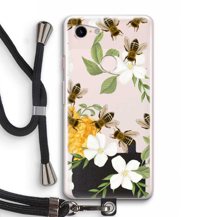 No flowers without bees: Pixel 3 Transparant Hoesje met koord