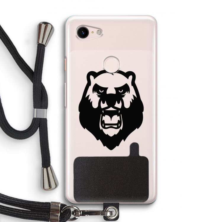 Angry Bear (black): Pixel 3 Transparant Hoesje met koord