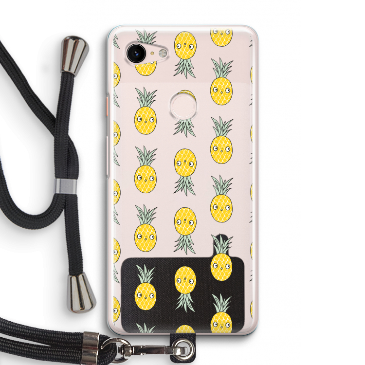 Ananas: Pixel 3 Transparant Hoesje met koord