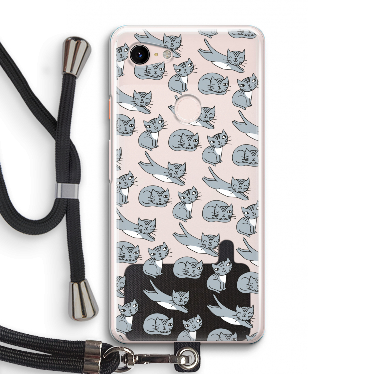 Poezen: Pixel 3 Transparant Hoesje met koord