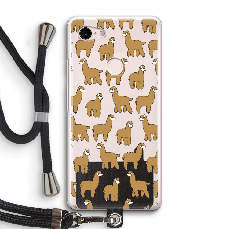 Alpacas: Pixel 3 Transparant Hoesje met koord