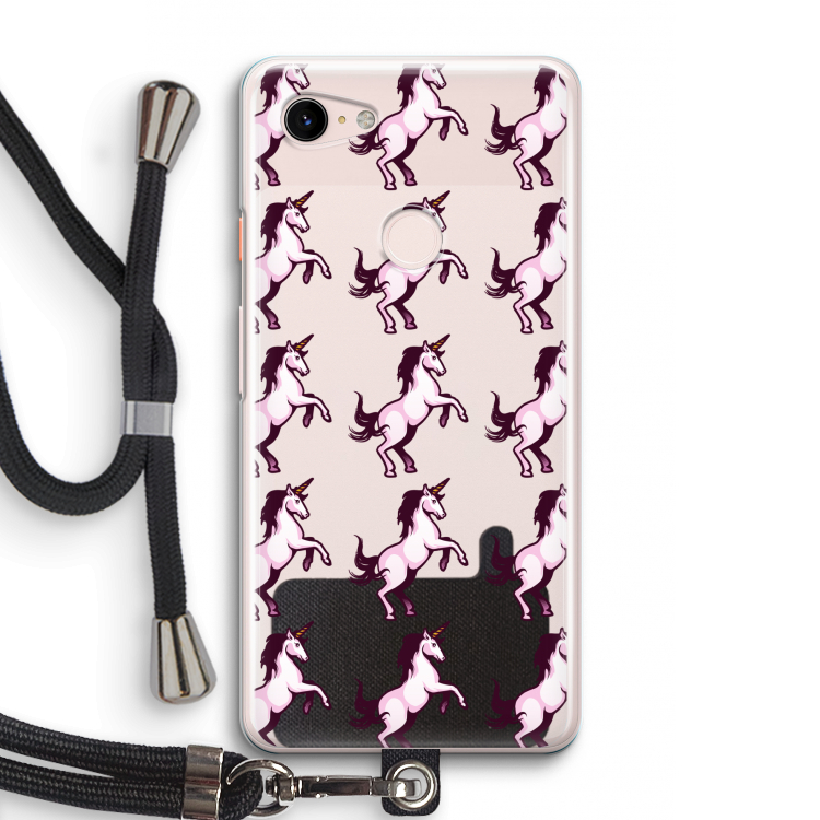 Musketon Unicorn: Pixel 3 Transparant Hoesje met koord
