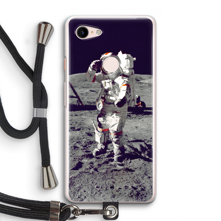 Spaceman: Pixel 3 Transparant Hoesje met koord