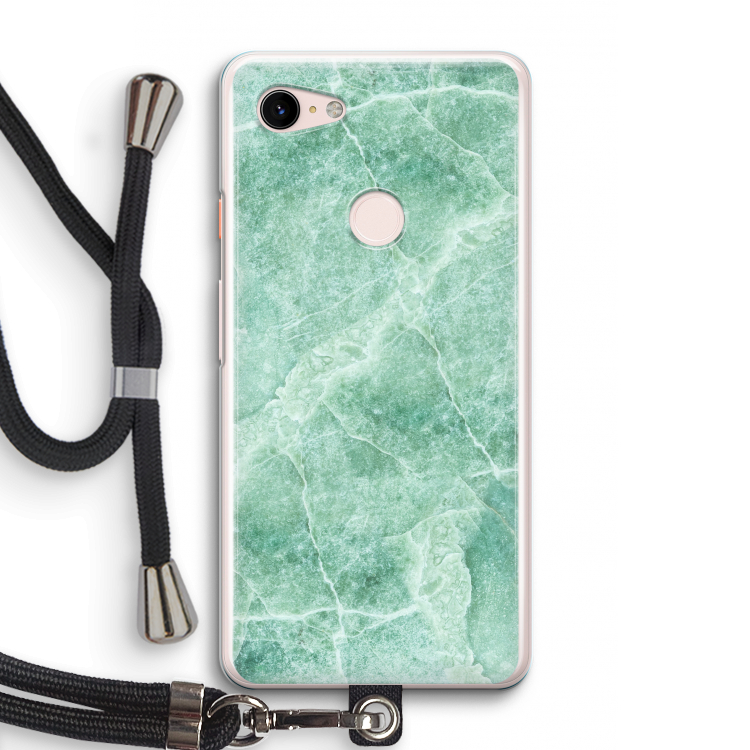 Groen marmer: Pixel 3 Transparant Hoesje met koord