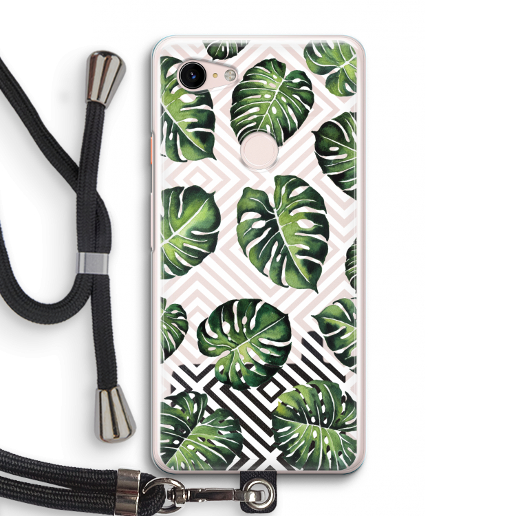 Geometrische jungle: Pixel 3 Transparant Hoesje met koord
