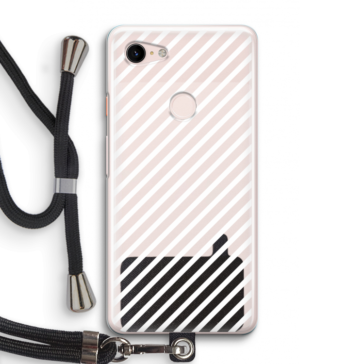Strepen zwart-wit: Pixel 3 Transparant Hoesje met koord