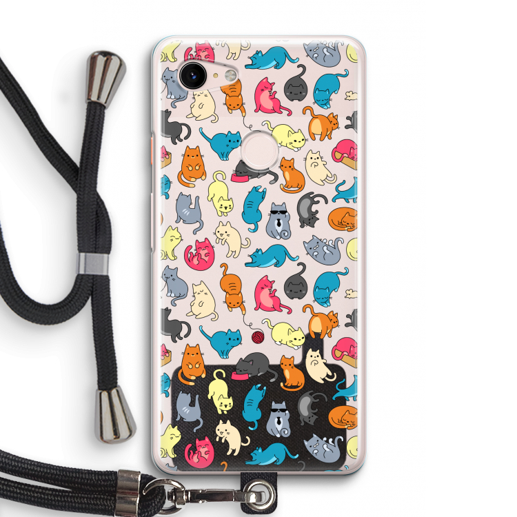 Kleurrijke katten: Pixel 3 Transparant Hoesje met koord