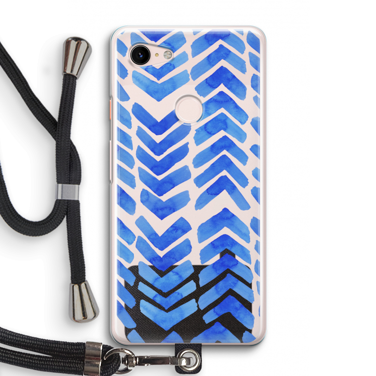 Blauwe pijlen: Pixel 3 Transparant Hoesje met koord