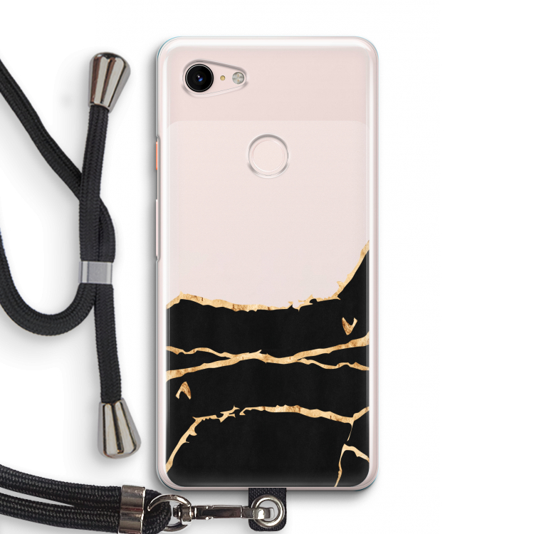 Gouden marmer: Pixel 3 Transparant Hoesje met koord