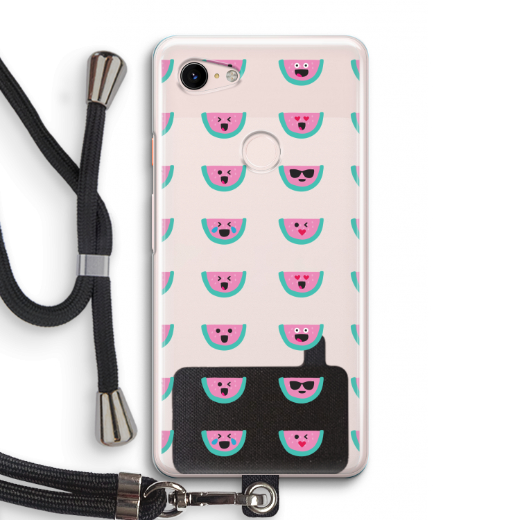 Smiley watermeloenprint: Pixel 3 Transparant Hoesje met koord