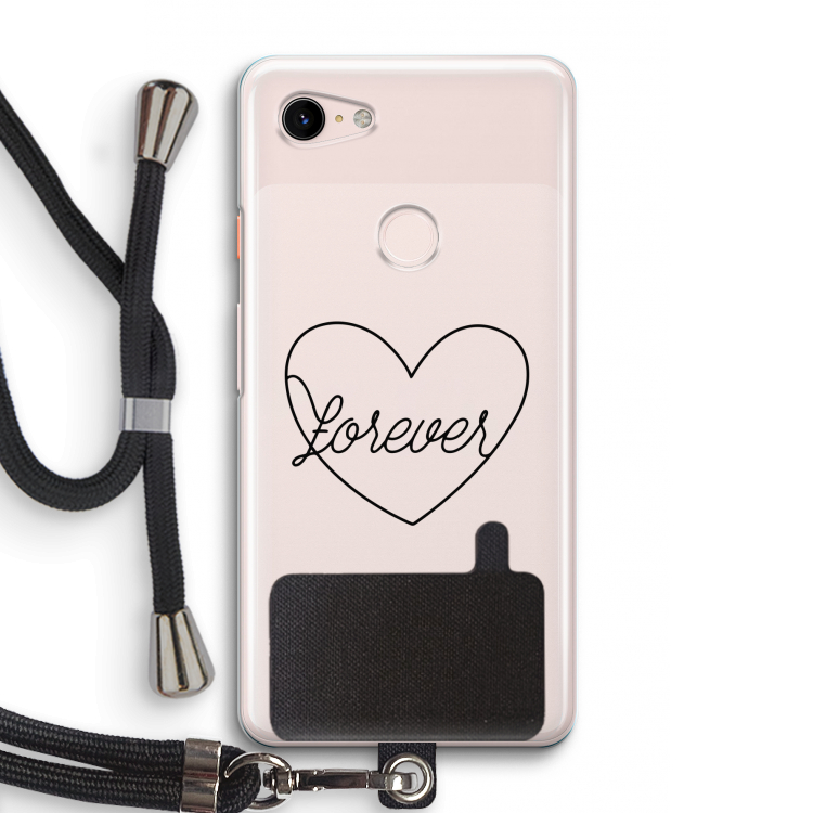 Forever heart black: Pixel 3 Transparant Hoesje met koord