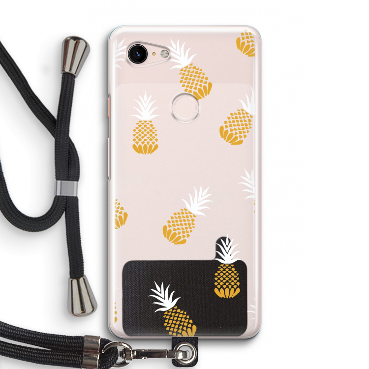 Ananasjes: Pixel 3 Transparant Hoesje met koord