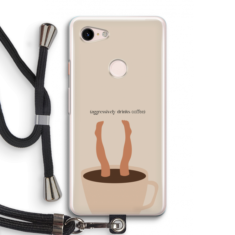 Aggressively drinks coffee: Pixel 3 Transparant Hoesje met koord