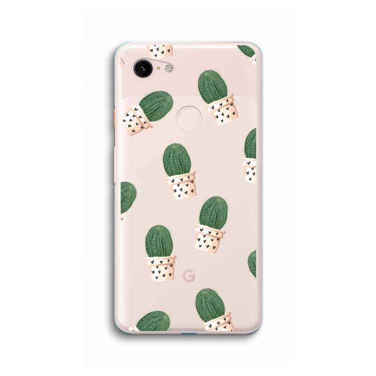 Cactusprint roze: Google Pixel 3 XL Transparant Hoesje